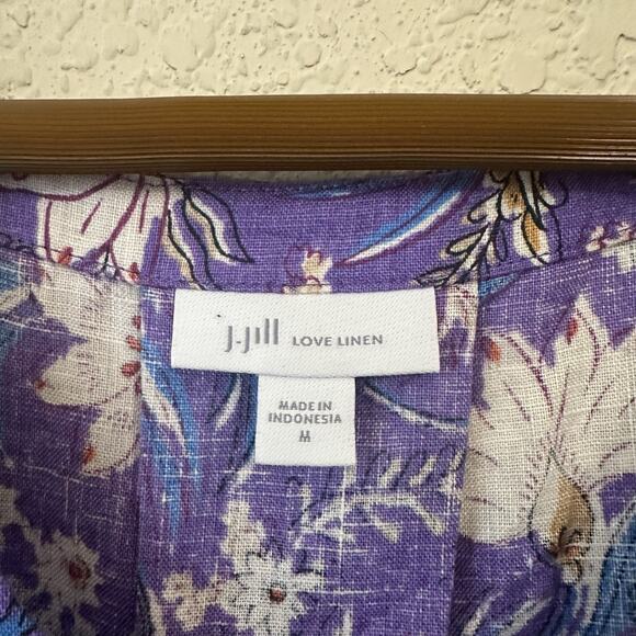 J. JILL Love Linen Mini Shift Dress Purple Floral Sleeveless Beach Boho - Picture 7 of 11
